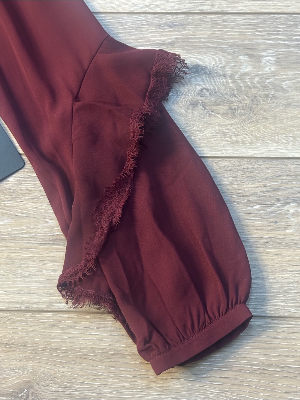 Lulus Jess Top Sz L Burgundy Ruffled Lace Boho Office Romantic Date Night NWT - Picture 6 of 10